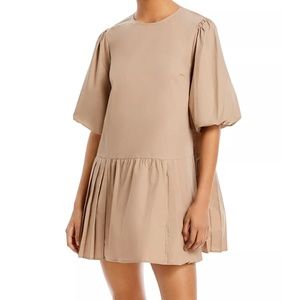 Drop Waist Pleated Poplin Mini Dress